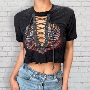 Custom Reworked Distressed/Cropped Harley Davidson Tee